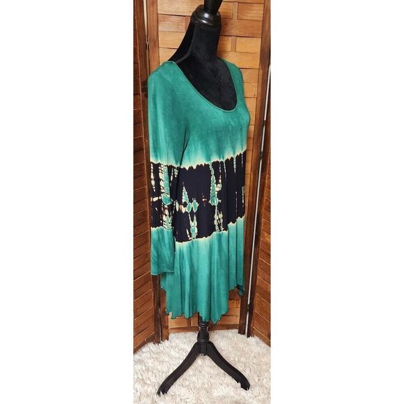The Pyramid Collection Green High Low Tunic Dress Large L Long Sleeve Tie Dye - Picture 3 of 8
